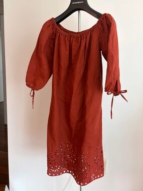 J. Crew Midi Off-Shoulder Eyelet Hem Dress